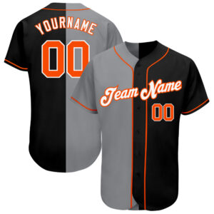 Custom Black Orange-Gray Authentic Split Fashion Baseball Jersey