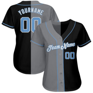 Custom Black Light Blue-Gray Authentic Split Fashion Baseball Jersey