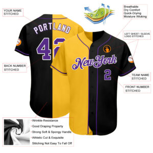 Custom Black Purple-Yellow Authentic Split Fashion Baseball Jersey