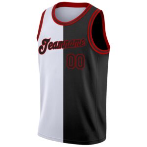 Custom White Black-Red Authentic Split Fashion Basketball Jersey