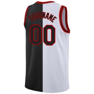 Custom White Black-Red Authentic Split Fashion Basketball Jersey