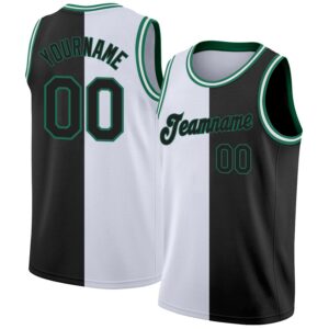 Custom White Black-Kelly Green Authentic Split Fashion Basketball Jersey