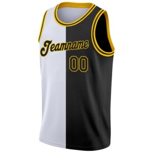 Custom White Black-Gold Authentic Split Fashion Basketball Jersey