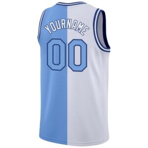 Custom White Light Blue-Royal Authentic Split Fashion Basketball Jersey