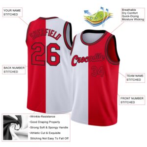 Custom White Red-Black Authentic Split Fashion Basketball Jersey