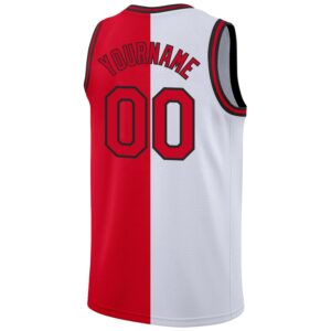 Custom White Red-Black Authentic Split Fashion Basketball Jersey