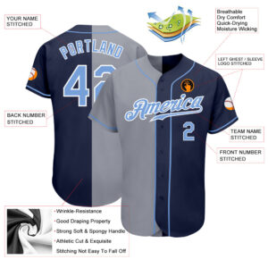 Custom Navy Light Blue-Gray Authentic Split Fashion Baseball Jersey