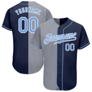 Custom Navy Light Blue-Gray Authentic Split Fashion Baseball Jersey