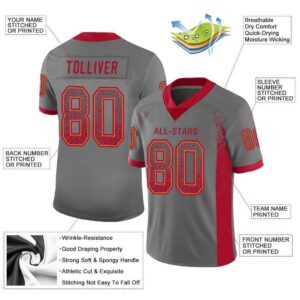 Custom Gray Red-Orange Mesh Drift Fashion Football Jersey