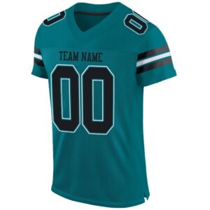 Custom Teal Black-White Mesh Authentic Football Jersey