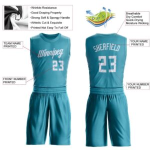 Custom Teal White Round Neck Suit Basketball Jersey