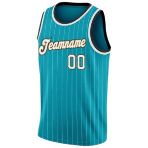 Custom Teal White Pinstripe White-Old Gold Authentic Basketball Jersey