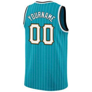 Custom Teal White Pinstripe White-Old Gold Authentic Basketball Jersey