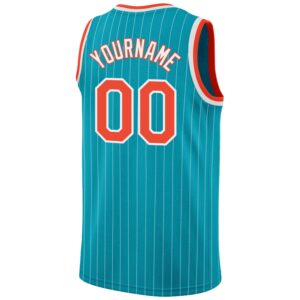 Custom Teal White Pinstripe Orange-White Authentic Basketball Jersey