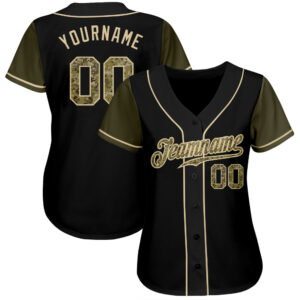 Custom Black Camo-Olive Authentic Two Tone Baseball Jersey