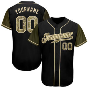 Custom Black Camo-Olive Authentic Two Tone Baseball Jersey