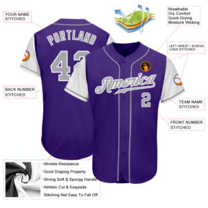 Custom Purple Gray-White Authentic Two Tone Baseball Jersey