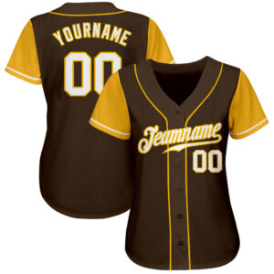 Custom Brown White-Gold Authentic Two Tone Baseball Jersey