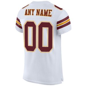 Custom White Burgundy-Gold Mesh Authentic Football Jersey