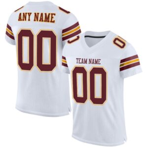 Custom White Burgundy-Gold Mesh Authentic Football Jersey