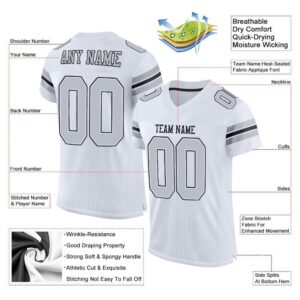 Custom White Silver-Black Mesh Authentic Football Jersey