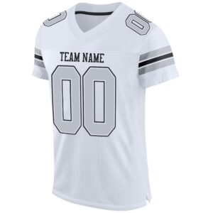 Custom White Silver-Black Mesh Authentic Football Jersey