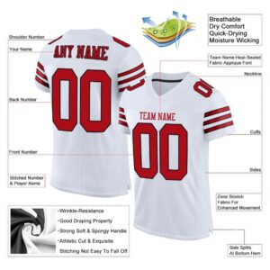 Custom White Red-Black Mesh Authentic Football Jersey