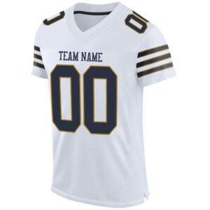 Custom White Navy-Old Gold Mesh Authentic Football Jersey