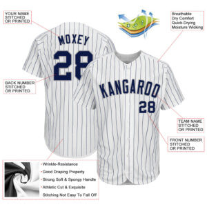 Custom White Navy Pinstripe Navy-Gray Authentic Baseball Jersey