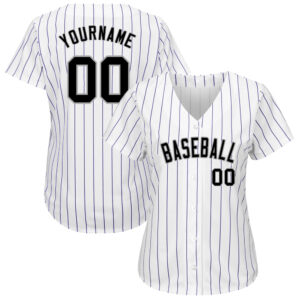 Custom White Purple Pinstripe Black-Gray Authentic Baseball Jersey