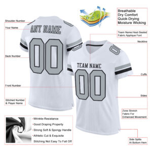 Custom White Silver-Black Mesh Authentic Football Jersey