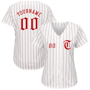 Custom White Red Pinstripe Red-White Authentic Baseball Jersey