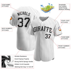 Custom White Black Pinstripe Black-Gray Authentic Baseball Jersey