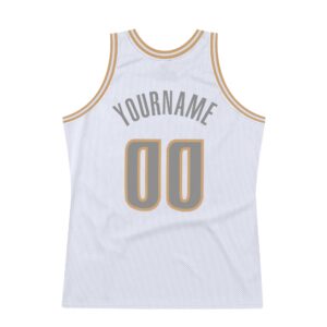 Custom White Steel Gray-Old Gold Authentic Throwback Basketball Jersey