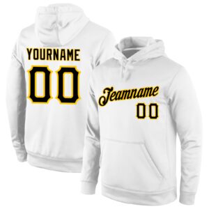 Custom Stitched White Black-Gold Sports Pullover Sweatshirt Hoodie