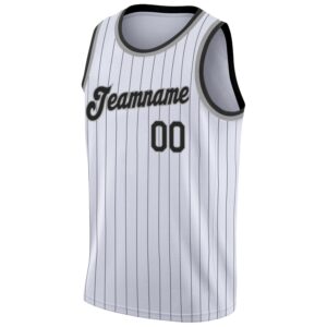 Custom White Black Pinstripe Black-Gray Authentic Basketball Jersey