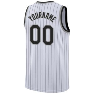 Custom White Black Pinstripe Black-Gray Authentic Basketball Jersey