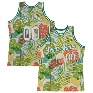 Custom White White-Kelly Green 3D Pattern Hawaii Palm Trees Authentic Basketball Jersey